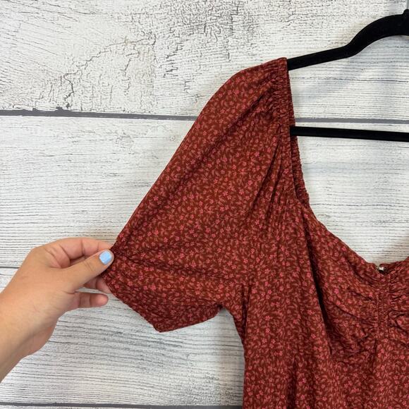 Madewell Women's Rust Floral Sweetheart Puff-Sleeve Midi Dress Size 16 - Picture 3 of 9